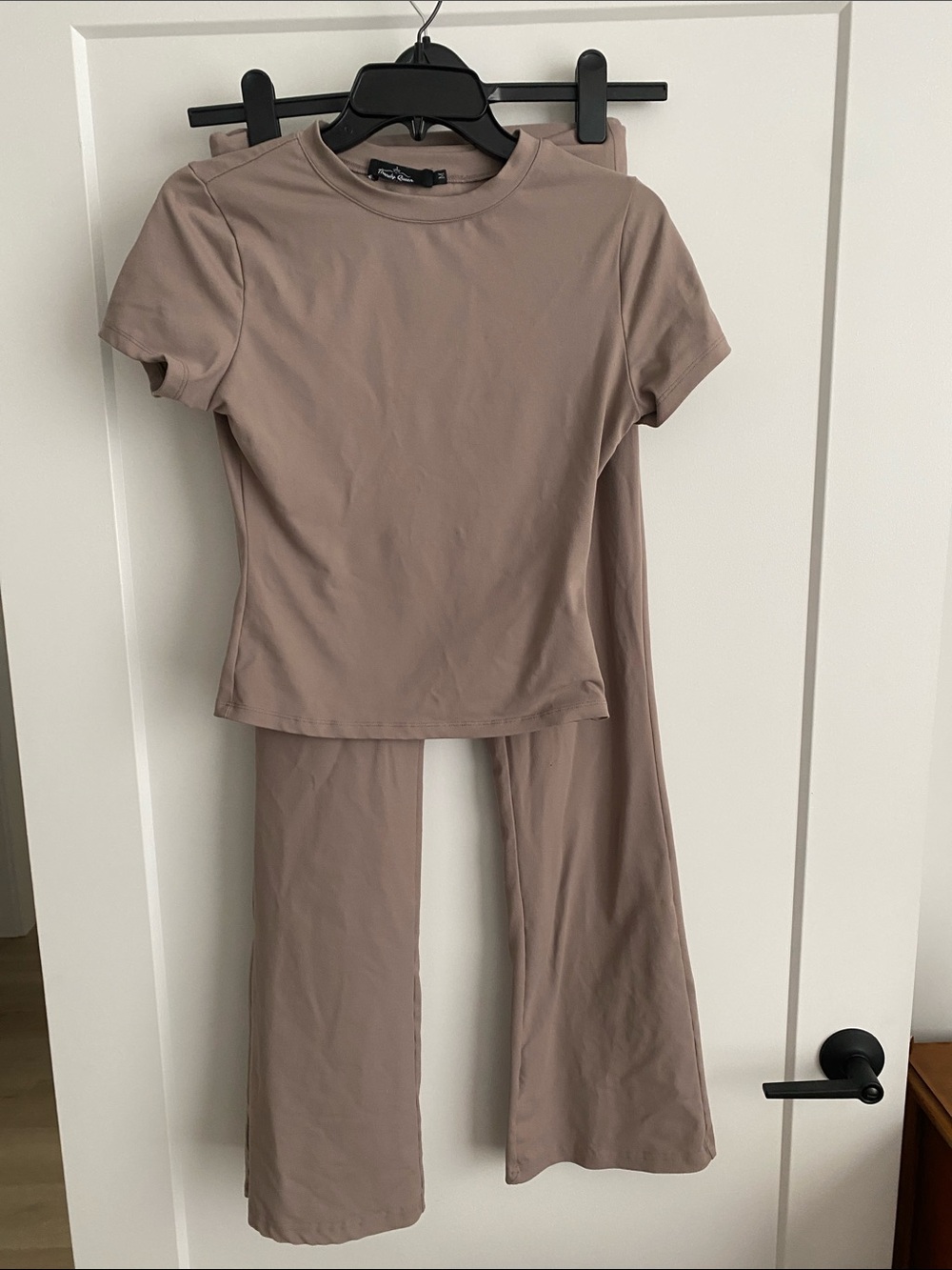 Wide-Leg Pants & Short Sleeve Top Set in Taupe